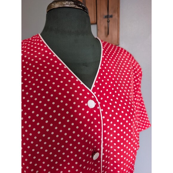 80s Red Polka Dot Short Sleeve Blouse, Vintage Womens Top Size L - Picture 7 of 10